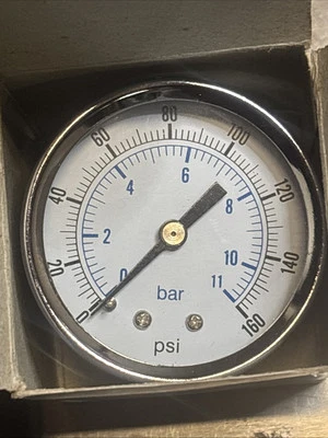 2” Face Pressure Gauge, Back 1/8” Npt, 0-160 PSI, Brass / Steel Body, Glass Face - Image 1 of 4
