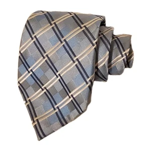 Geoffrey Beene Tie Mens Blue Silk Plaid Necktie Dress Formal Business Checkered - Picture 1 of 2