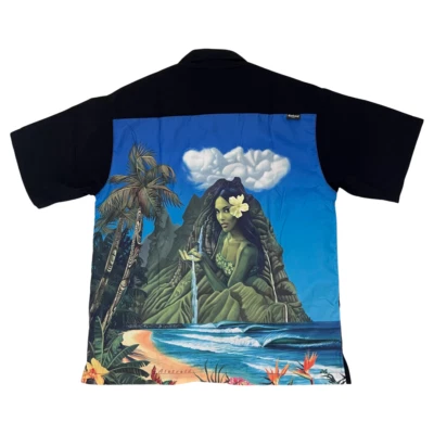 RIETVELD USA Men's Hawaiian Button Up Shirt Hawaiian Girl Medium Black - Image 1 of 4