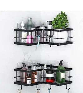 2 Pcs Shower Organizer Shelf, Shower Shelf Caddy Storage Holder Corner Black - Picture 1 of 7