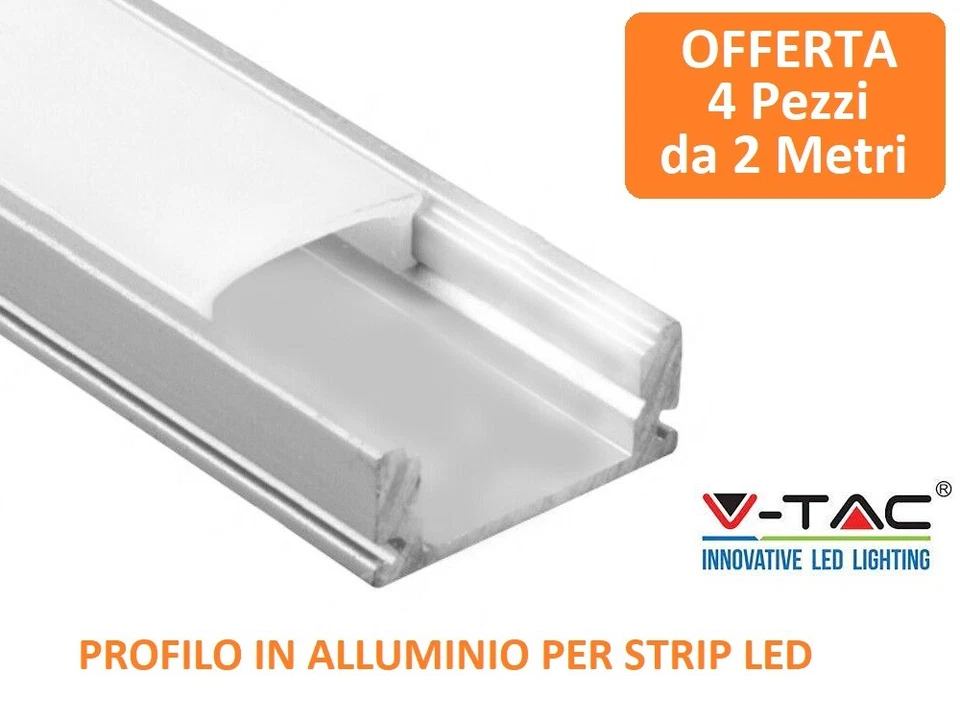 V-TAC PROFILO IN ALLUMINIO 2MT PER STRISCE A LED ARGENTO VT-8113 3355
