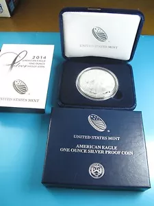 2014-W PROOF AMERICAN SILVER EAGLE ONE OUNCE COIN ORIGINAL US MINT BOX&COA (ES1) - Picture 1 of 9