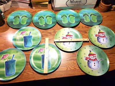 NOS NEW Lot of 10 Citrus Grove Plastic 10" round Snowmen, Flip Flops, Drink L@@K - Image 1 of 4