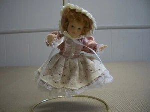 Vintage Porcelain Doll Pink Lace Dress Hat Moveable Head Legs Arm XMmas Ornament - Picture 1 of 12