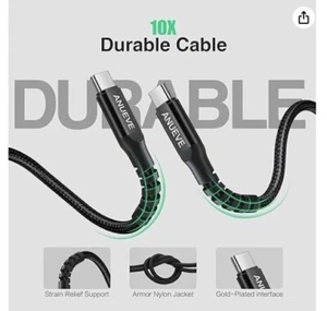 USB-C To USB-C Fast Charging Cable Braided 2m Universal Huawei, Samsung 3Amp - Picture 1 of 4