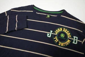 John Deere Shirt Mens Large Blue Striped Crew Neck Long Sleeves Logo - Picture 1 of 10