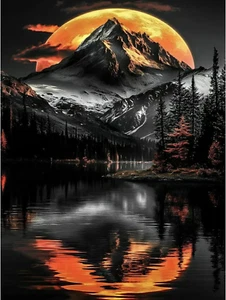 Moon Diamond Painting for Adults-Gem Art for Adults,Mountain Lake 5D Diamond Art - Picture 1 of 7