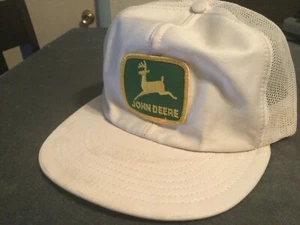Schöne, saubere, Vintage John Deere Truckermütze/Kappe weiß Netz Druckknopf BK Patch kostenloser Versand - Bild 1 von 7