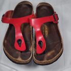 Birkenstock Gizeh Red Patent Birko-Flor T-Strap Thong Sandals Women 9/40 Wide