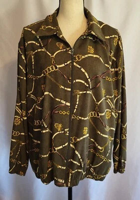 Chaqueta Bomber Vintage Años 80 Estampado de Cadena Para Mujer Grande Verde Cuello Retro Foto 1 de 4