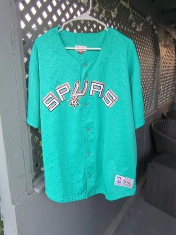 Mitchell Ness San Antonio Spurs Fiesta Button Up Baseball Jersey Teal Retro Cover