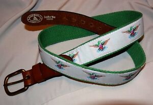Handmade Leather Man, CT Woven Colorful Hummingbirds on White/Green Canvas-30
