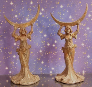 2 antike Figuren 19.Jahrh. Bronze Bilderrahmen Schrankaufsatz Frauen Mond H22,5 - Bild 1 von 6