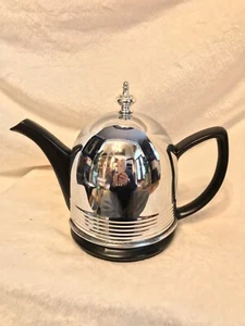 3 piezas de colección de la década de 1960 inglés TETERA CUBIERTA, CUBIERTA DE CROMA, CERÁMICA NEGRA - Imagen 1 de 12
