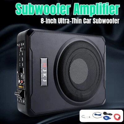 8'' Auto Untersitz-Aktiv-Subwoofer Kompakt Verstärker mit Kabelset Bassbox flach - Bild 1 von 4