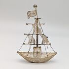 Vtg Portuguese Silver Wire Filigree Model Ship Galleon Boat Figurine 5" Portugal