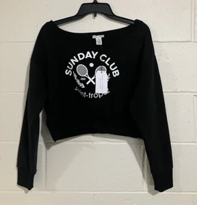 Sunday Club Cropped Sweatshirt Women's Size S Black Tennis Graphic NWT - Picture 1 of 8