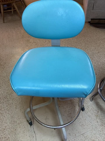 VTG Machine Age MCM InterRoyal Industrial Metal Drafting Stool Chair Turquoise Cover