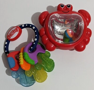 Nuby Ice Gel Teether Keys Baby Teething Ring + Happy Crab Rattle Toy - Image 1 of 4