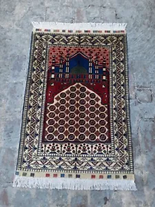 S1868 Best Handmade Knotted Afghan Oriental Rug Jay Namaz Prayer Rug 130×87 Cm  - Picture 1 of 8