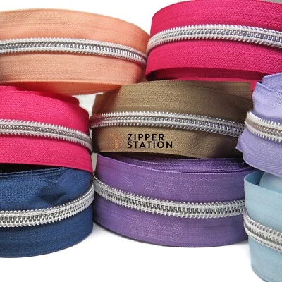 Silver Teeth Continuous Zip - #5 Nylon Coil - sold by the meter