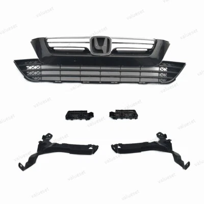For CR-V 2007-2009 6PCS Chrome Grille Set with Upper/Lower Mesh and Brackets - Изображение 1 из 4