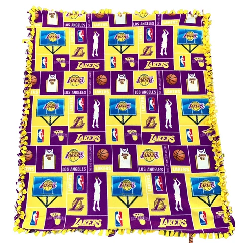 Vintage Los Angeles Lakers Fleece blanket Throw hand-tied fringe 64x54 #46 Logos Cover