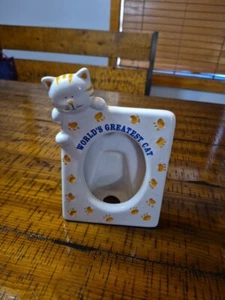Vintage WORLD'S GREATEST CAT TRENDITIONS CERAMIC PICTURE FRAME TAIWAN "read" - Picture 1 of 17