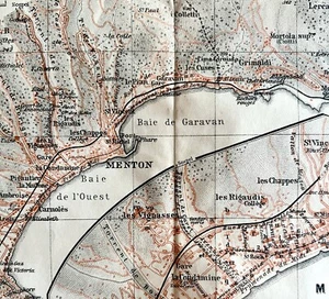 Map Menton Southern France Rare 1914 Lithograph WW1 Era WHBS - Picture 1 of 2