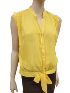 Blouse size 12 - Golden Yellow Sheer Chiffon Sleeveless with Tie Hem - George - Picture 1 of 8