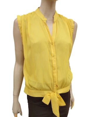 Blouse size 12 - Golden Yellow Sheer Chiffon Sleeveless with Tie Hem - George - Image 1 of 4