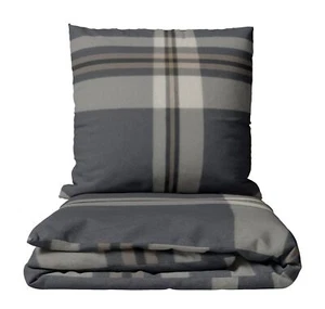 Bettwäsche 135x200 Set Feinbiber 155x220 Grau Streifen Anthrazit Warm flauschig - Bild 1 von 6