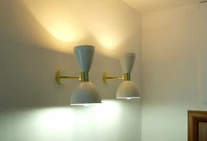 Italian Wall Sconce WHITE Color - STILNOVO Style Light Fixture 2 Bulb Pair - Picture 1 of 7