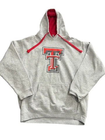 Texas Tech Red Raiders Hoodie Men L Gray Red Pullover Hooded Sweater Adult Cover