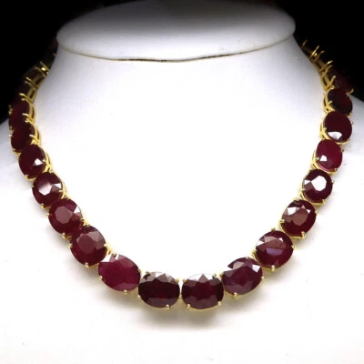 Edelstein Heizbar Blutrot Rubin Halskette 20 " 925 Silber 18K Vergoldet - Bild 1 von 4