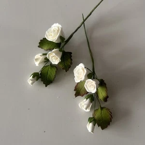 Pack Of 2 Rose and Bud Sugar Flower Ivory Spray Bouquet Cake Wedding Topper - Picture 1 of 6