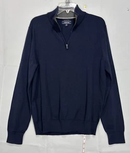 Lands End Sweatshirt  Mens Medium Blue 1/4 Zip Pullover Long Sleeve Cotton Knit - Picture 1 of 9