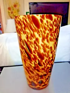 Hand Blown Glass Vase Twos Company Tortoise Shell 10" tall 6" wide at top - Picture 1 of 3