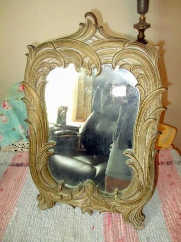 ANTIQUE WOOD SOROCO STAND UP EASEL OR HANGING GOLD MIRROR ART NOUVEAU Cover