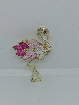 Broches de pájaro flamenco de cristal rosa para mujer en tono dorado joyería animal, verano  Foto 1 de 4