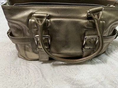 Cartera de Colección Michael Kors Cuero Lamè Dorado Hamilton Doble Handel Bolso Foto 1 de 4