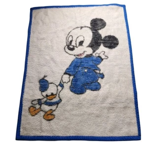 Vtg 1984 Walt Disney Mickey Mouse Donald Duck Baby Blanket Biederlack 34X26" - Picture 1 of 8