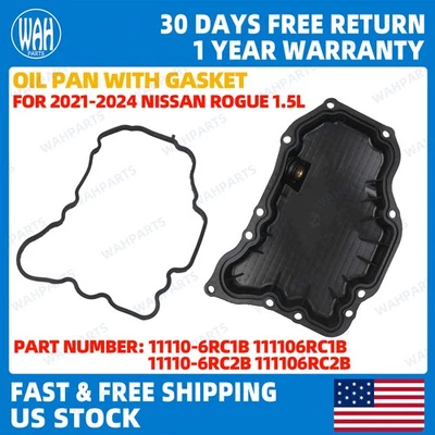 For Nissan Rogue 1.5 2021-2024 Engine Oil Pan With Gasket 11110-6RC1B 111106RC2B - Image 1 of 4