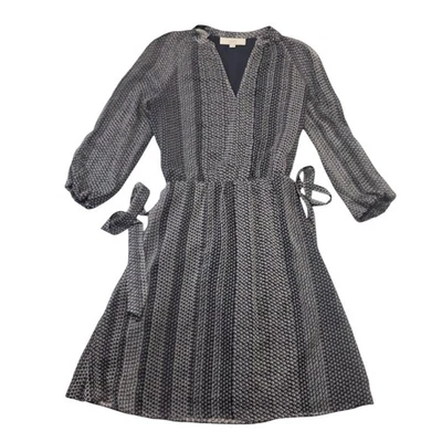 LOFT Women's Dress Size S Gray Black Snake Print Tie Waist Long Sleeve - Image 1 of 4