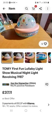 Tomy 1987 Vintage Lullaby Night Light Show Musical Cot - Image 1 of 2