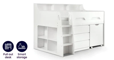 DFS Odie White Mid Sleeper Bed with Pull-Out Desk RRP £599 - Image 1 of 4