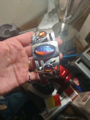 1935 Watkins Clamper Bracelet With Dragons Breath Cabs. Ruby Lane - Image 1 of 4