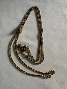 Collana Lariat Vintage Pietra Finta Blu Art Decò Tono Oro Goccia Ne1 - Foto 1 di 6