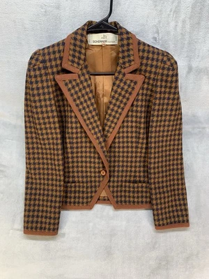 Hermosa Blazer De Colección Jean Louis Scherrer Lana Tweeted Cuadros Un Botón 38 Foto 1 de 4