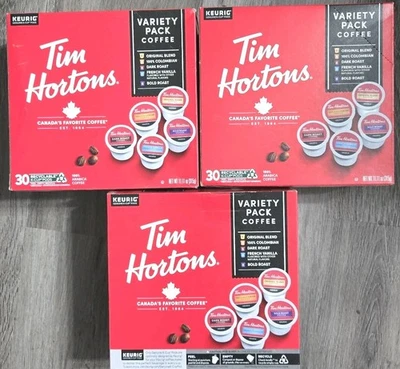 Tim Hortons Variety Pack Coffee 90 Pack 30 K-Cup Pods 3 Boxes BB 10/05/25 New - Image 1 of 4